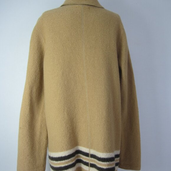 Vtg Lands End Women Plus 16 Beige Brown Ivory Boiled Wool Coat Jacket Pockets - Picture 5 of 12